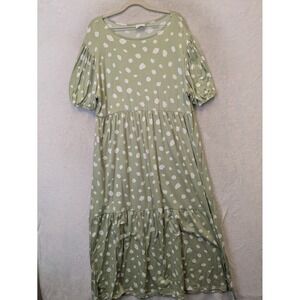 P & Rose Maxi Dress Women's 2XL Green Abstract Spot Tiered Puff Sleeve